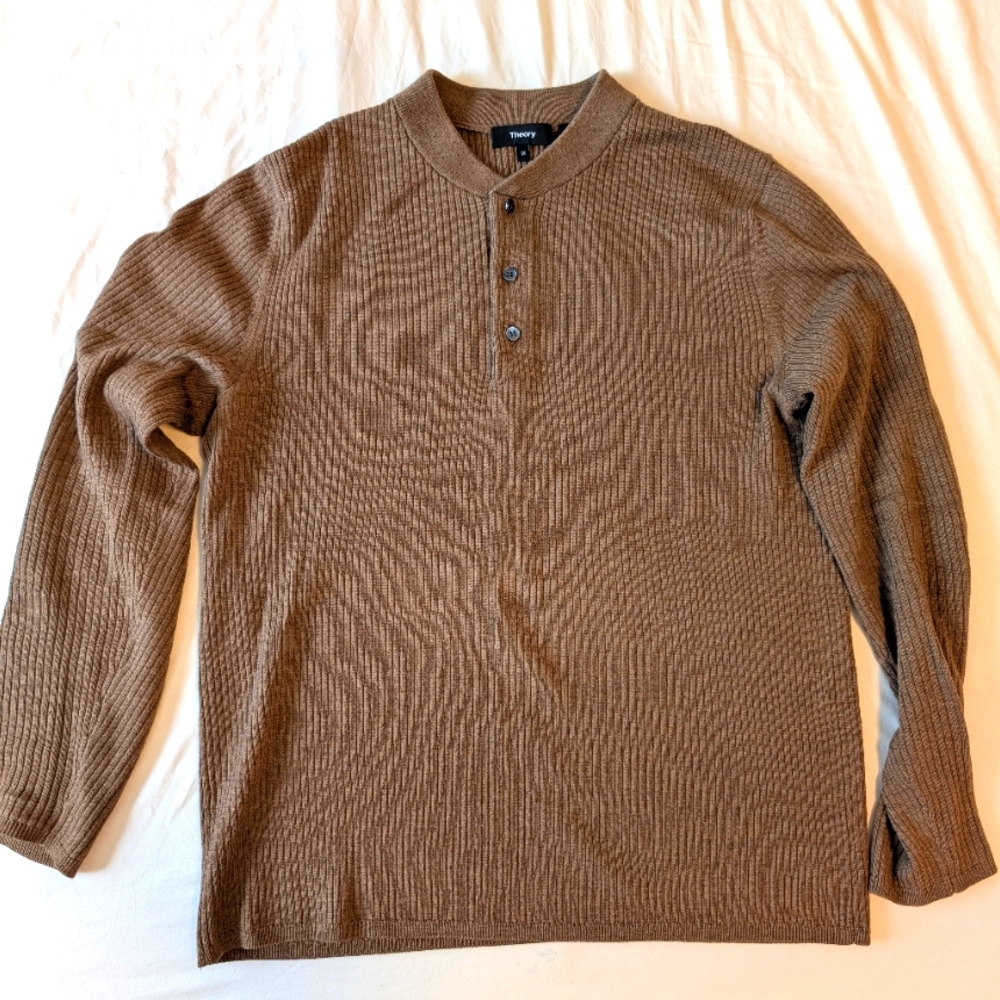 Theory Men Merino Wool Sweater, Brown, Size M